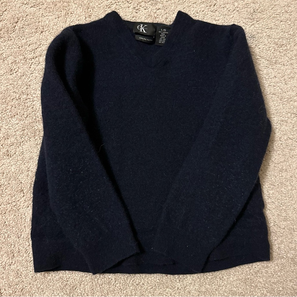 cute and comfy cropped blue fuzzy sweater from Calvin Klein